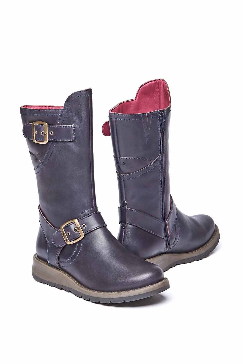 Moshulu Moshulu Women's 'Nightjar' Wedge Mid-Length Leather Boots in Navy - 2