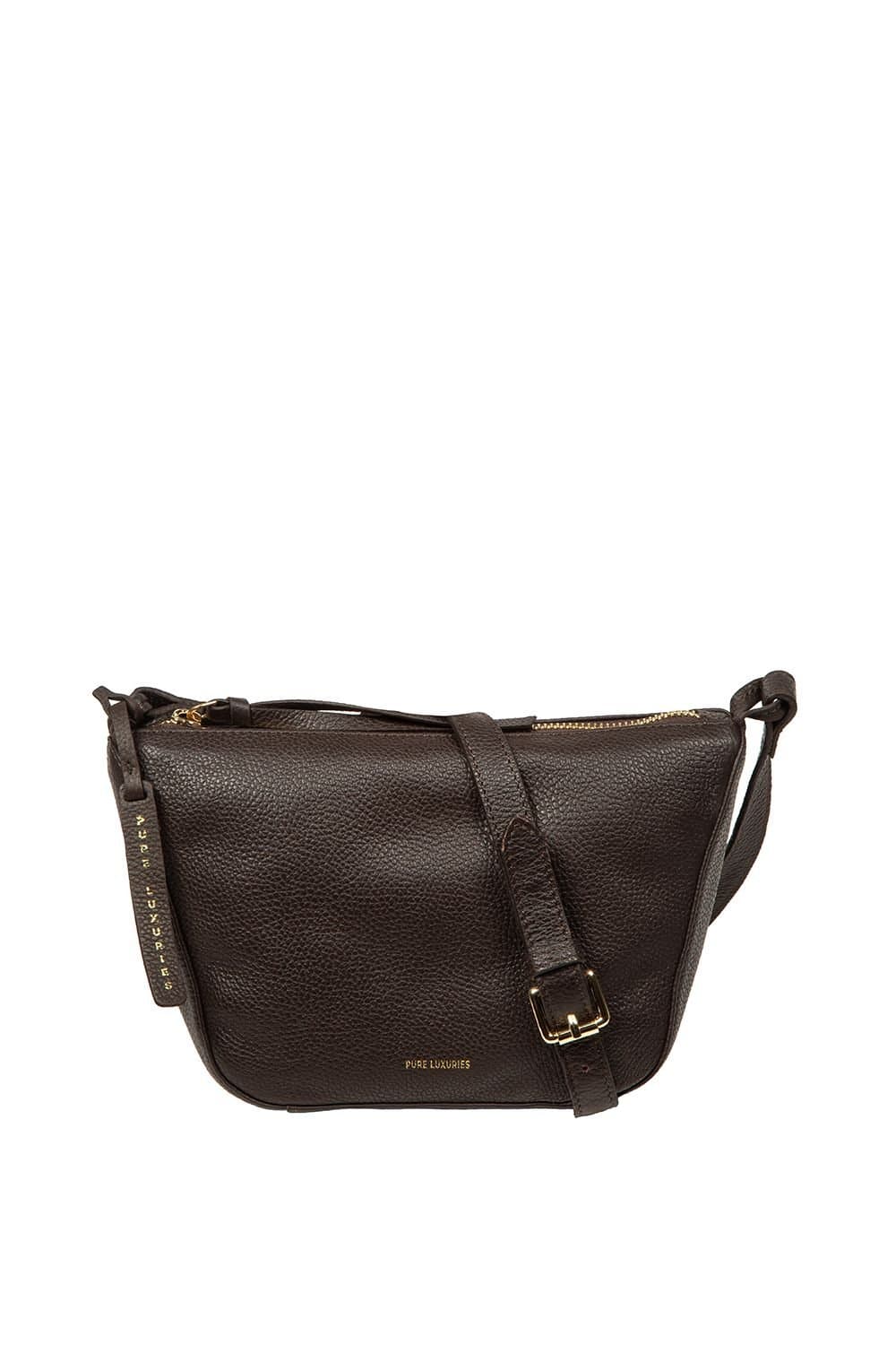 Pure Luxuries London Pure Luxuries London Women's 'Solene' Leather Cross Body Bag in Dark Brown