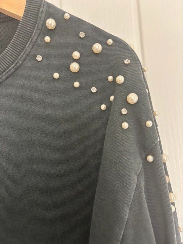 Bershka Pearl-Embellished Sweatshirt Dress in Grey
