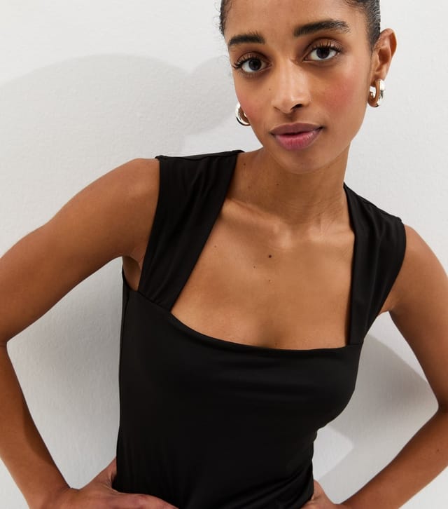 New Look Women's Black Square Neck Slinky Vest Top New Look - 2