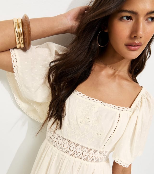 New Look Women's Cream Dobby Square Neck Midi Dress New Look - 2