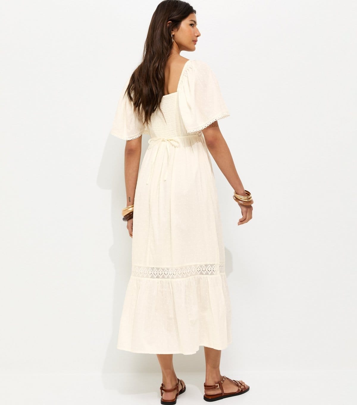 New Look Women's Cream Dobby Square Neck Midi Dress New Look - 4