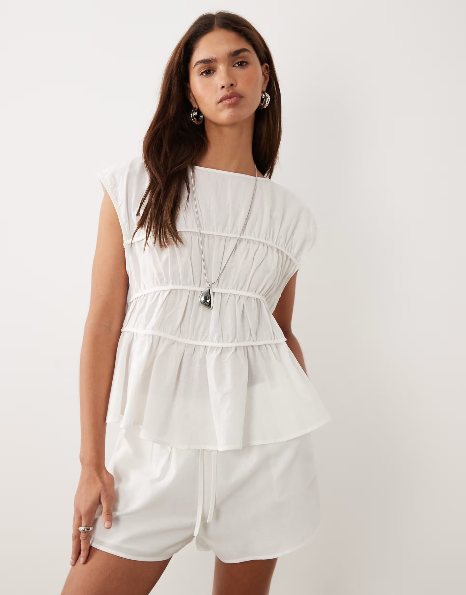 ASOS Bronze Snake Tilly shirred top and short set in white