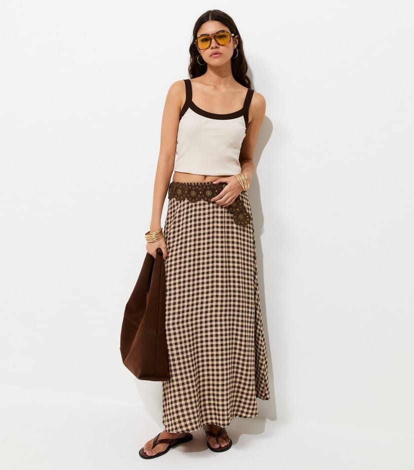 New Look Women's Brown Gingham Print Circle Maxi Skirt New Look - 1