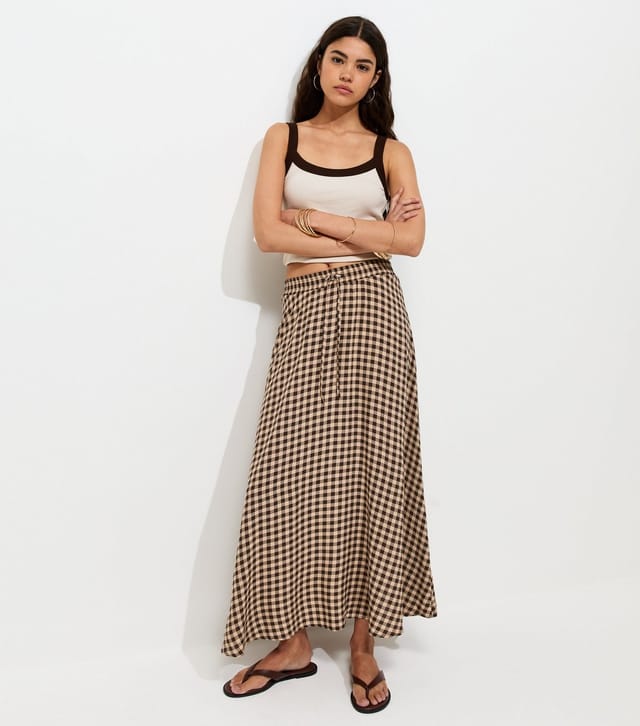 New Look Women's Brown Gingham Print Circle Maxi Skirt New Look - 2