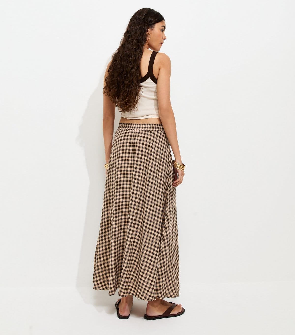 New Look Women's Brown Gingham Print Circle Maxi Skirt New Look - 4