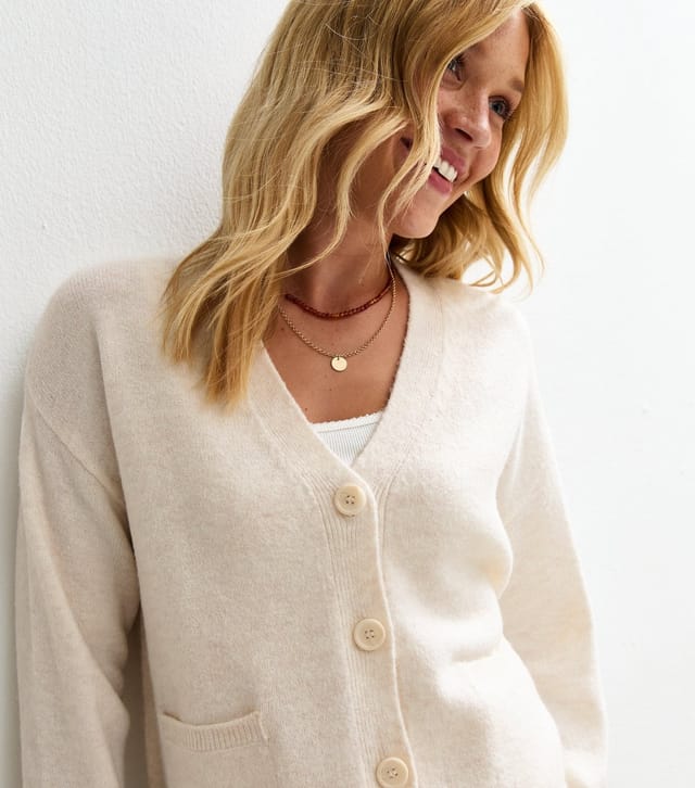 New Look Women's Off White Button Front Patch Pocket Cardigan New Look - 2