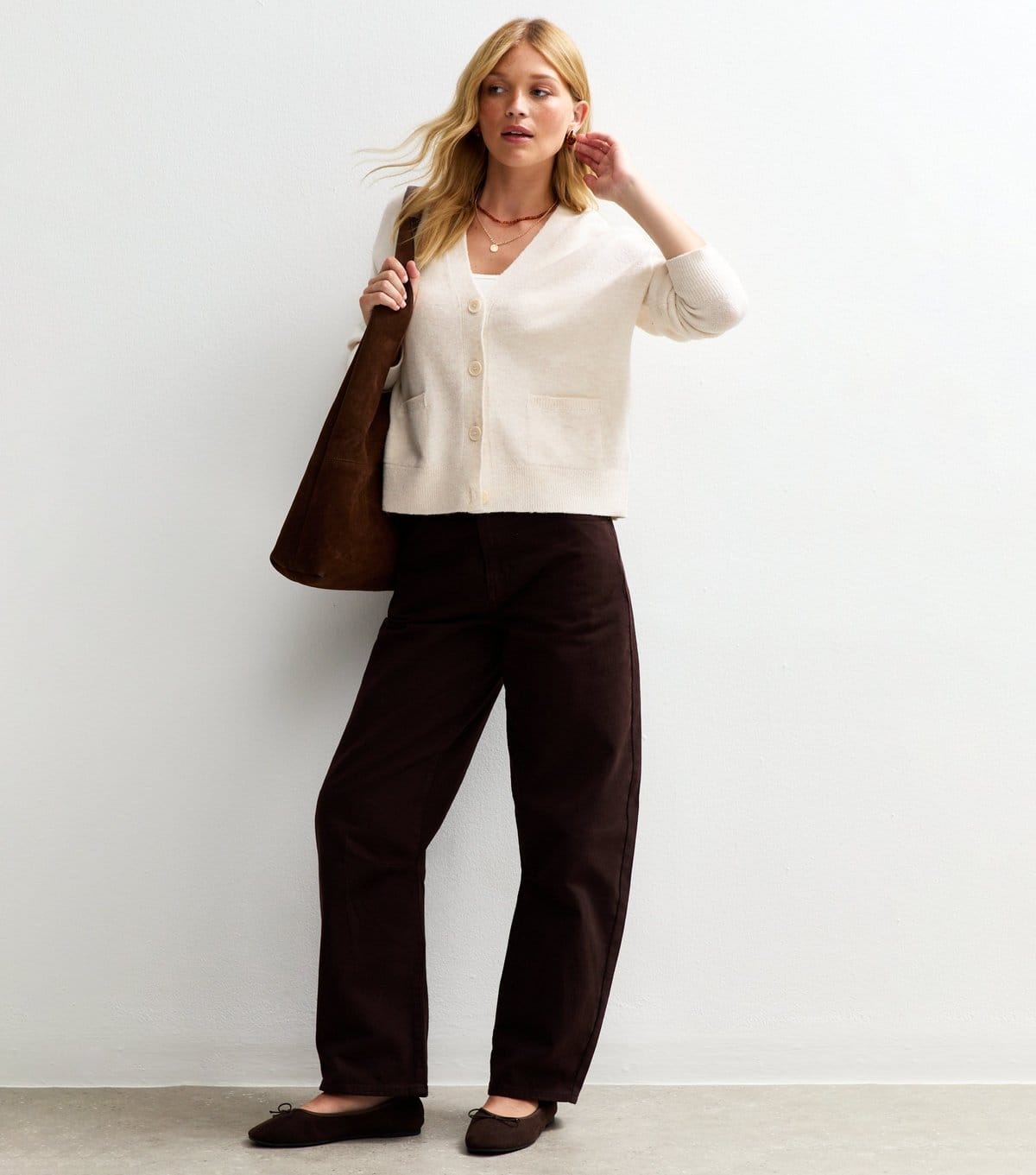 New Look Women's Off White Button Front Patch Pocket Cardigan New Look - 4