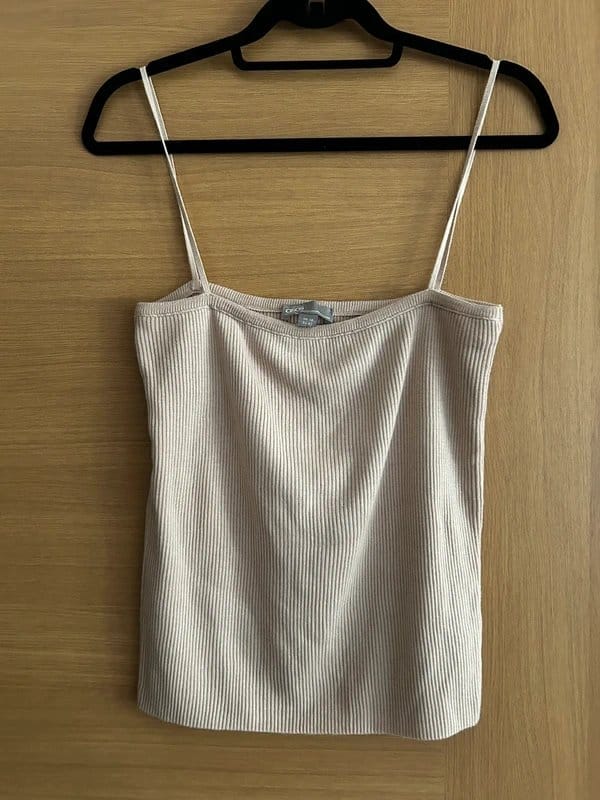 ASOS Beige Rib Knit Cami Top Square Neck