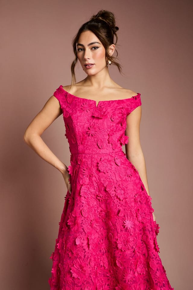 Coast Coast Women's 3d Floral Bardot Midi Dresss in Hot Pink - 2