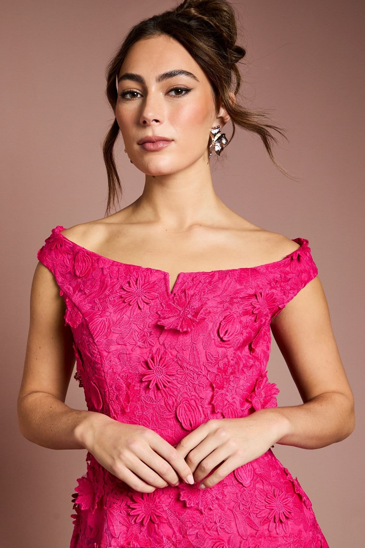 Coast Coast Women's 3d Floral Bardot Midi Dresss in Hot Pink - 4
