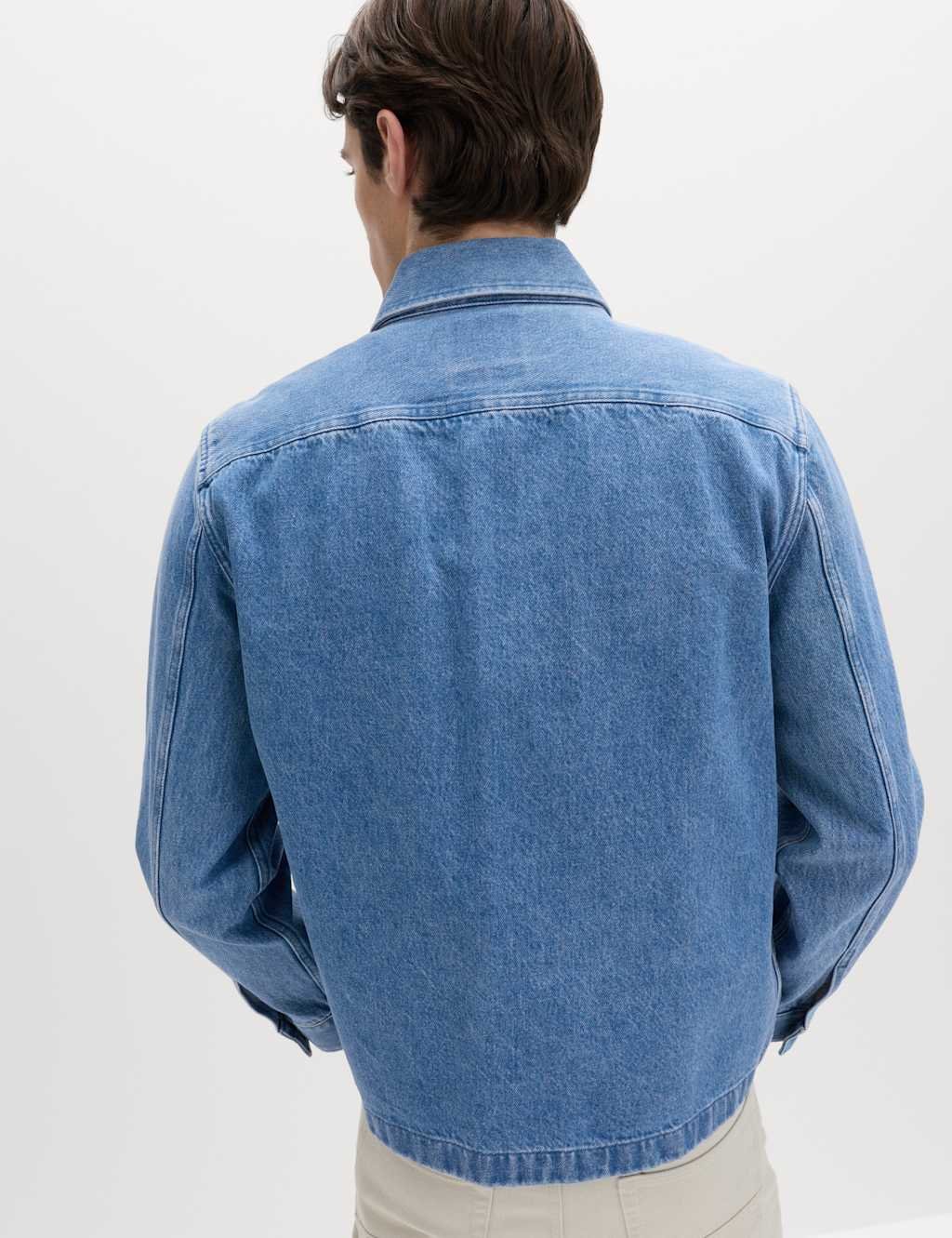 Marks & Spencer M&S Regular Fit Pure Cotton Denim Overshirt Blue - 4