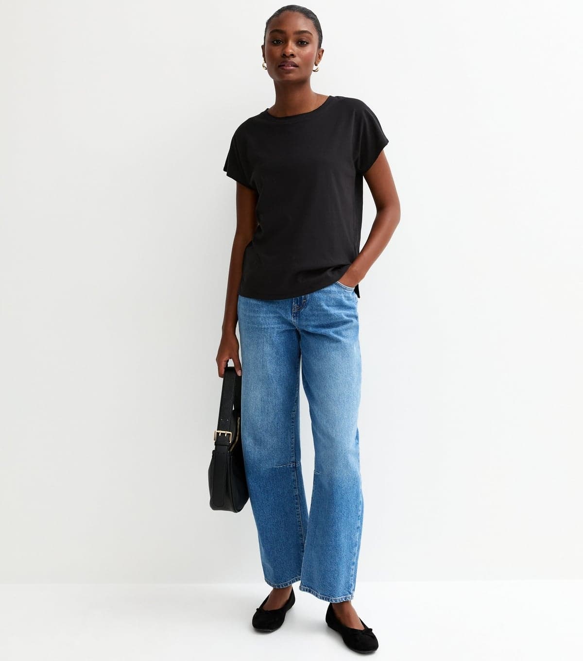 New Look Women's Black Grown On Sleeve T-Shirt New Look