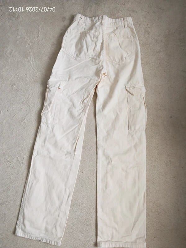 STR Stradivarius STR Ecru Cargo Pants - Size UK 6 / EUR 34
