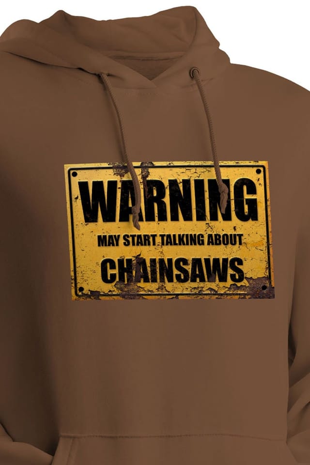 Bad Zebedee Bad Zebedee Men's Warning May Start Talking About Chainsaws Hoodie in Brown - 3