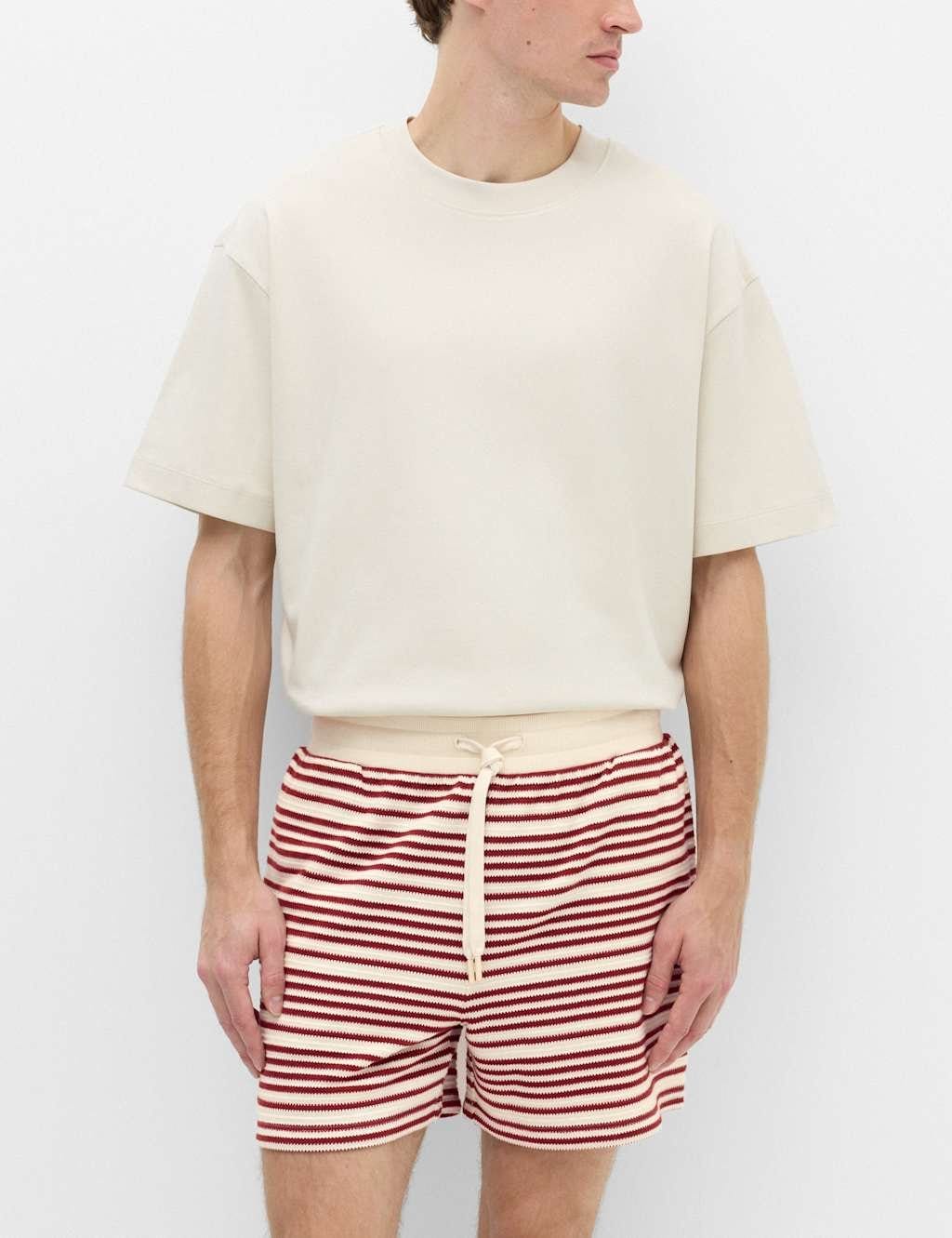 M&S Cotton Rich Variegated Stripe Shorts Paprika