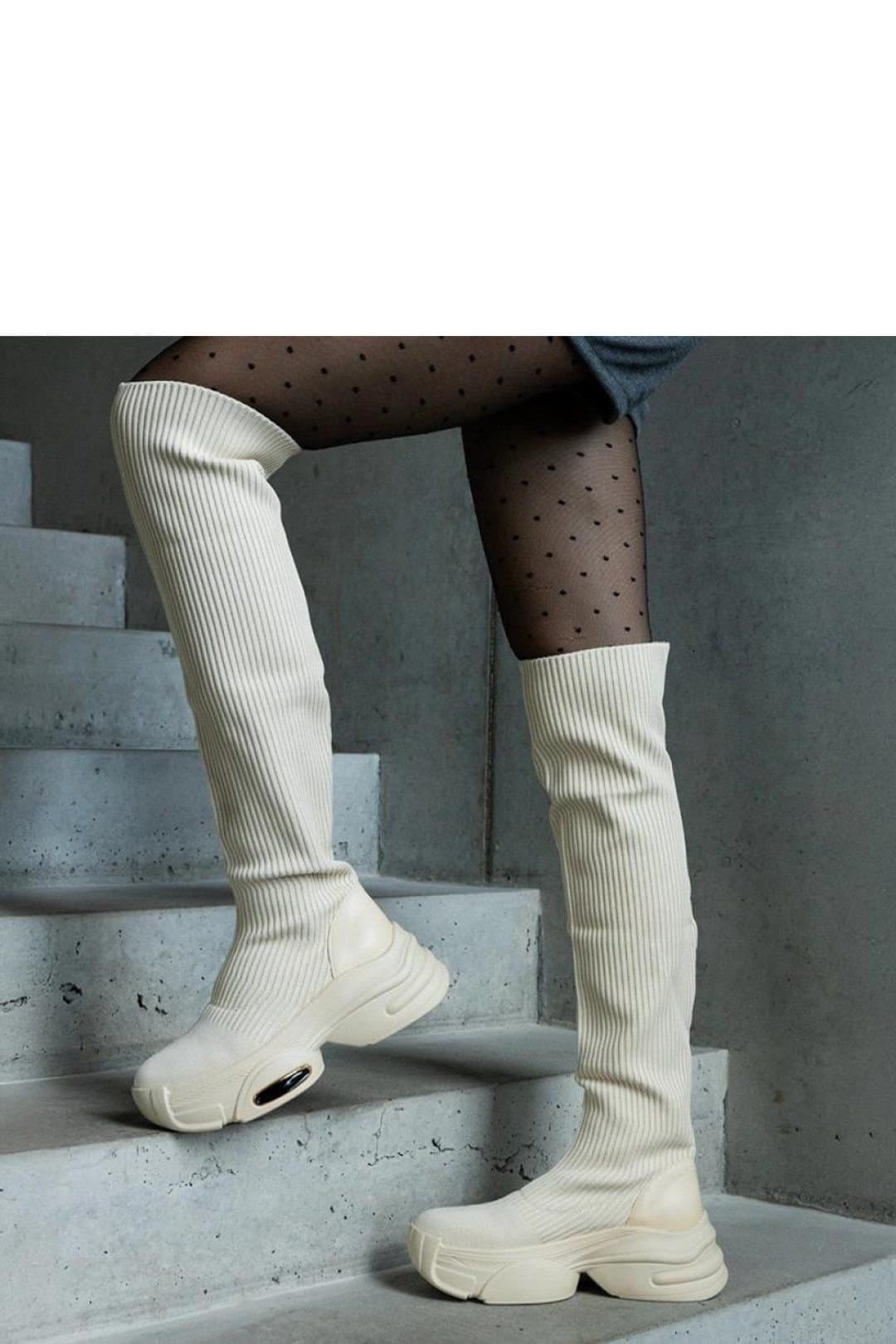 Love Lace Love Lace Women's Beige Thigh-High Boots with Elastic Collar