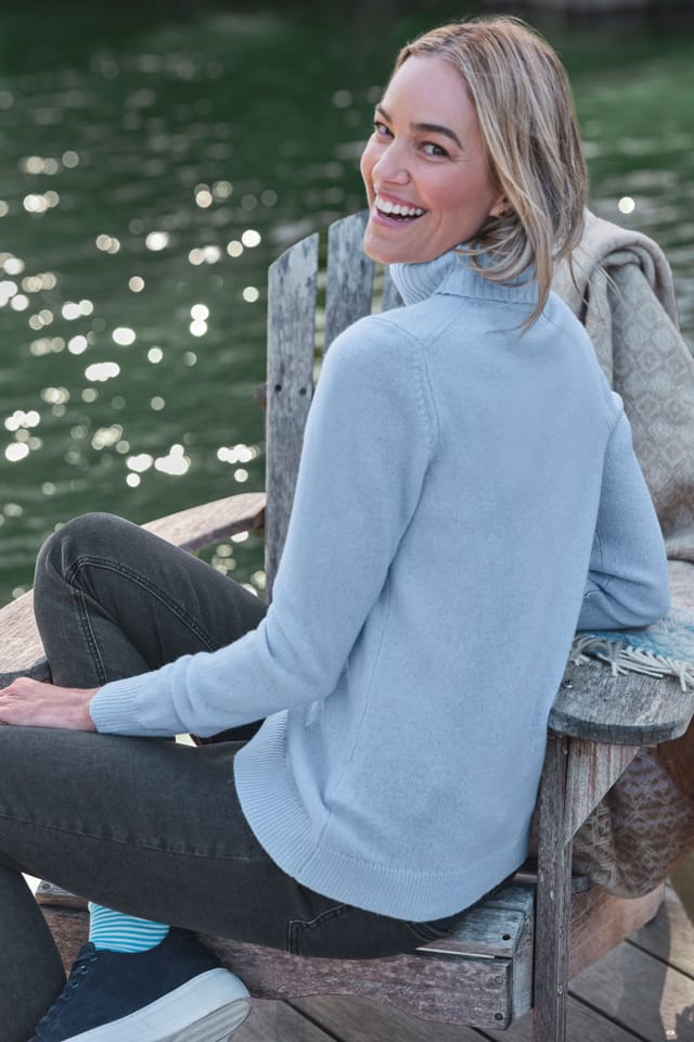 WoolOvers WoolOvers Women's 100% Wool Polo Neck Jumper in Baby Blue - 3