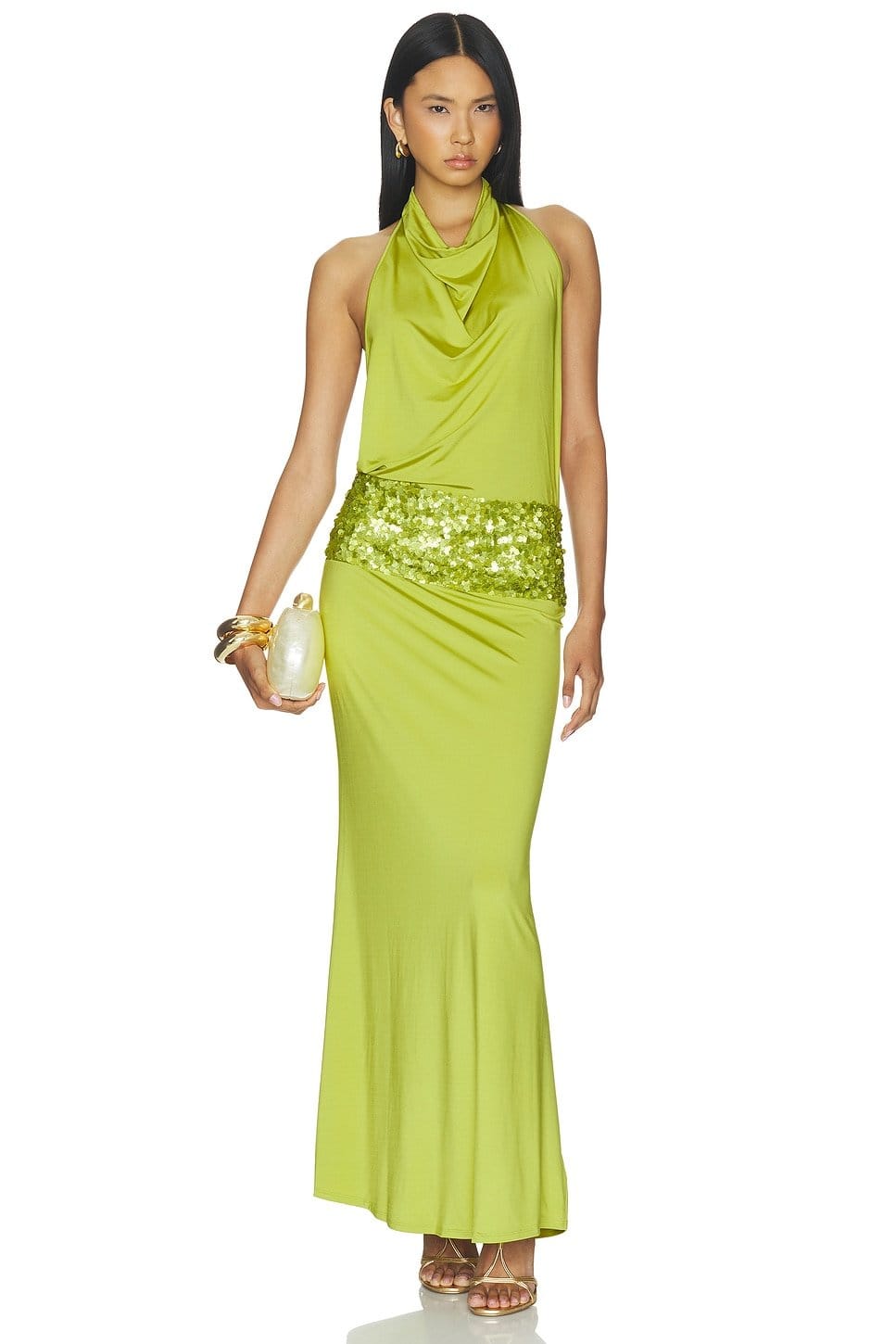 Revolve Lime Green Satin Backless Gown