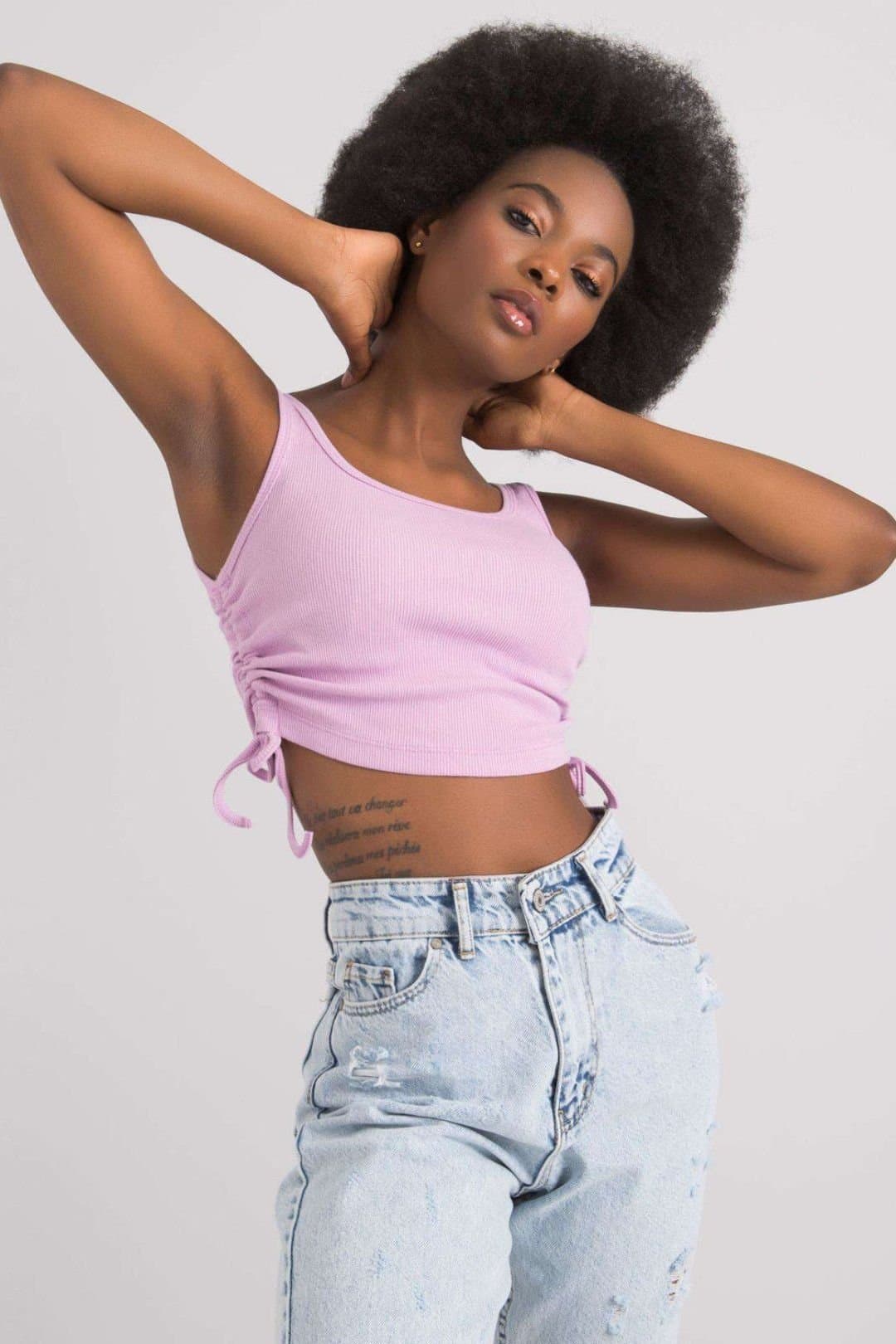 Love Lace Love Lace Women's Ribbed Side Ruched Adjustable Strap Crop Top in Lilac
