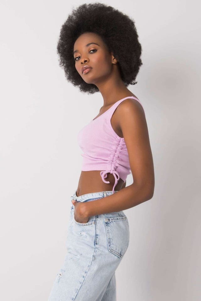 Love Lace Love Lace Women's Ribbed Side Ruched Adjustable Strap Crop Top in Lilac - 2