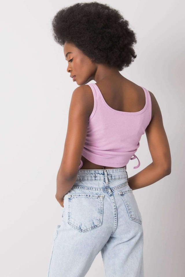 Love Lace Love Lace Women's Ribbed Side Ruched Adjustable Strap Crop Top in Lilac - 3