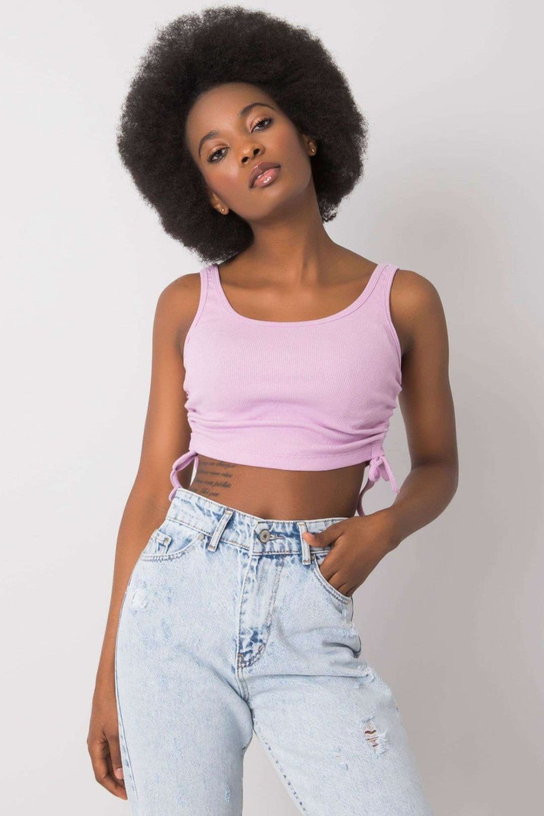 Love Lace Love Lace Women's Ribbed Side Ruched Adjustable Strap Crop Top in Lilac - 4