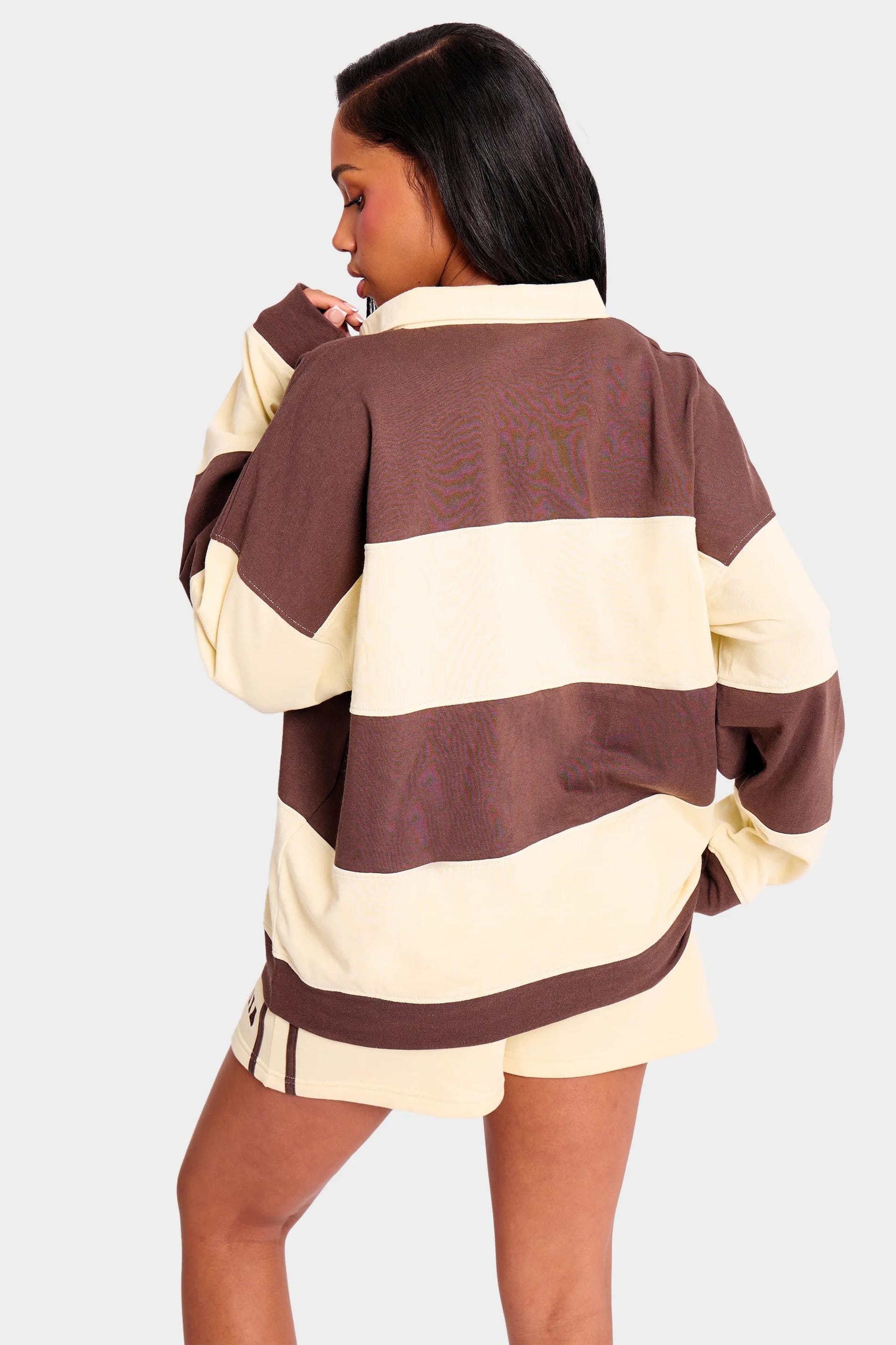 Kaiia Kaiia Striped Oversized Rugby Style Top Butter Yellow & Brown - 4