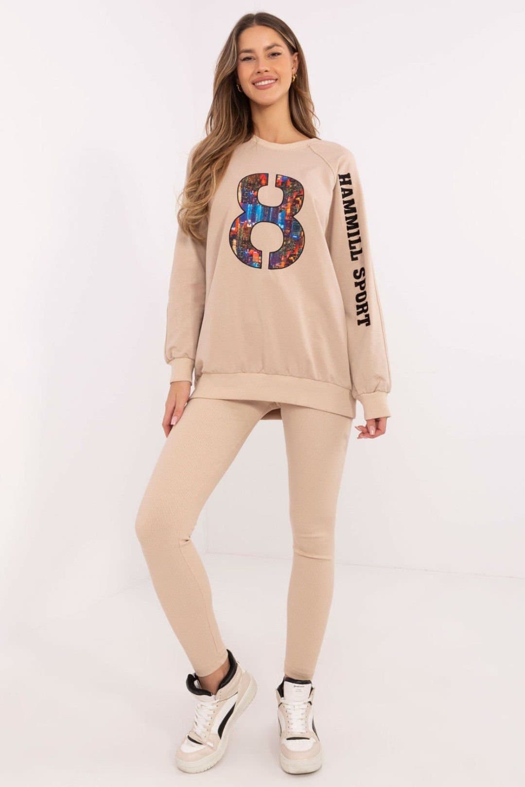 Love Lace Love Lace Women's Cotton Blend Sweatshirt & Leggings Set Style 206103 in Beige