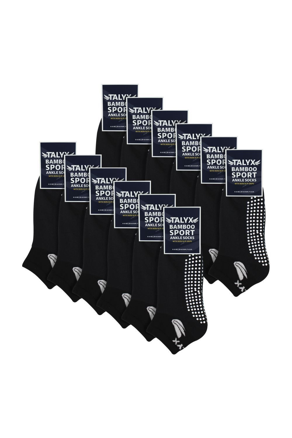 TALYX TALYX Men's 12 Pack Bamboo Ankle Non Slip Grip Socks in Black - 2