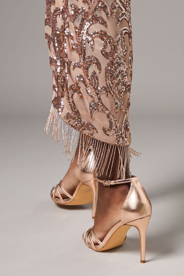 Coast Coast Women's Wide Fit Tilda Faux Leather Lattice Front High Heel Sandals in Rose Gold - 3