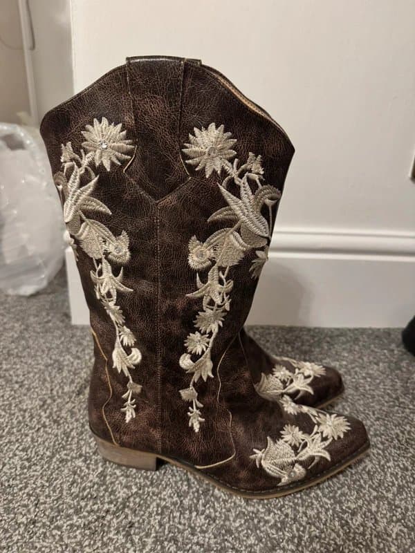 ASOS Brown white floral leather cowboy style Women’s Boots