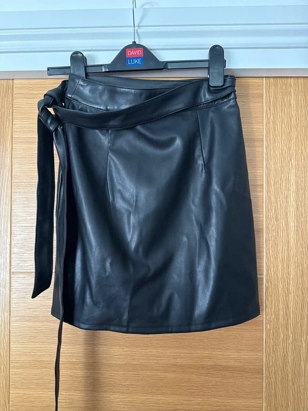 Never Fully Dressed Black Leather Effect Wrap Skirt