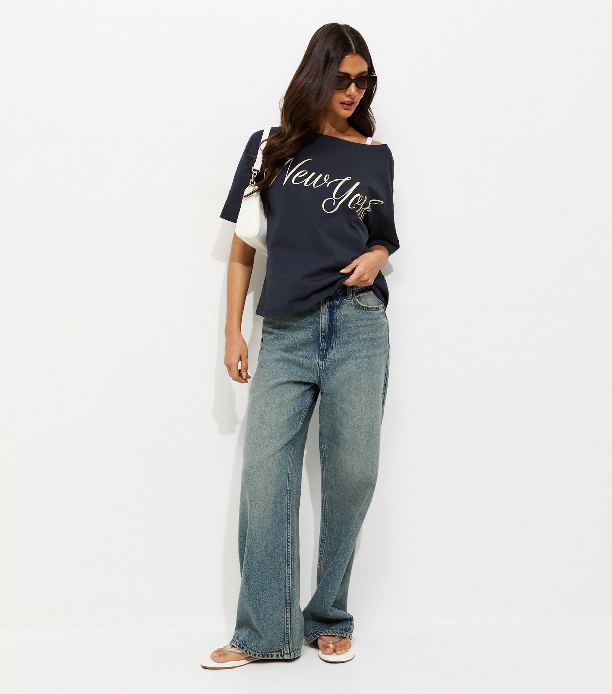 New Look Women's Navy New York Off The Shoulder T-Shirt New Look - 3