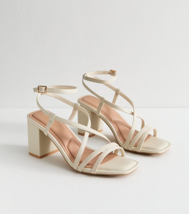 New Look Women's Off White Faux Leather Block Heel Multi Strap Sandals Vegan New Look - 2