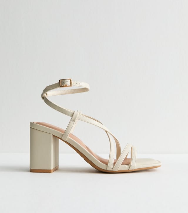 New Look Women's Off White Faux Leather Block Heel Multi Strap Sandals Vegan New Look - 3