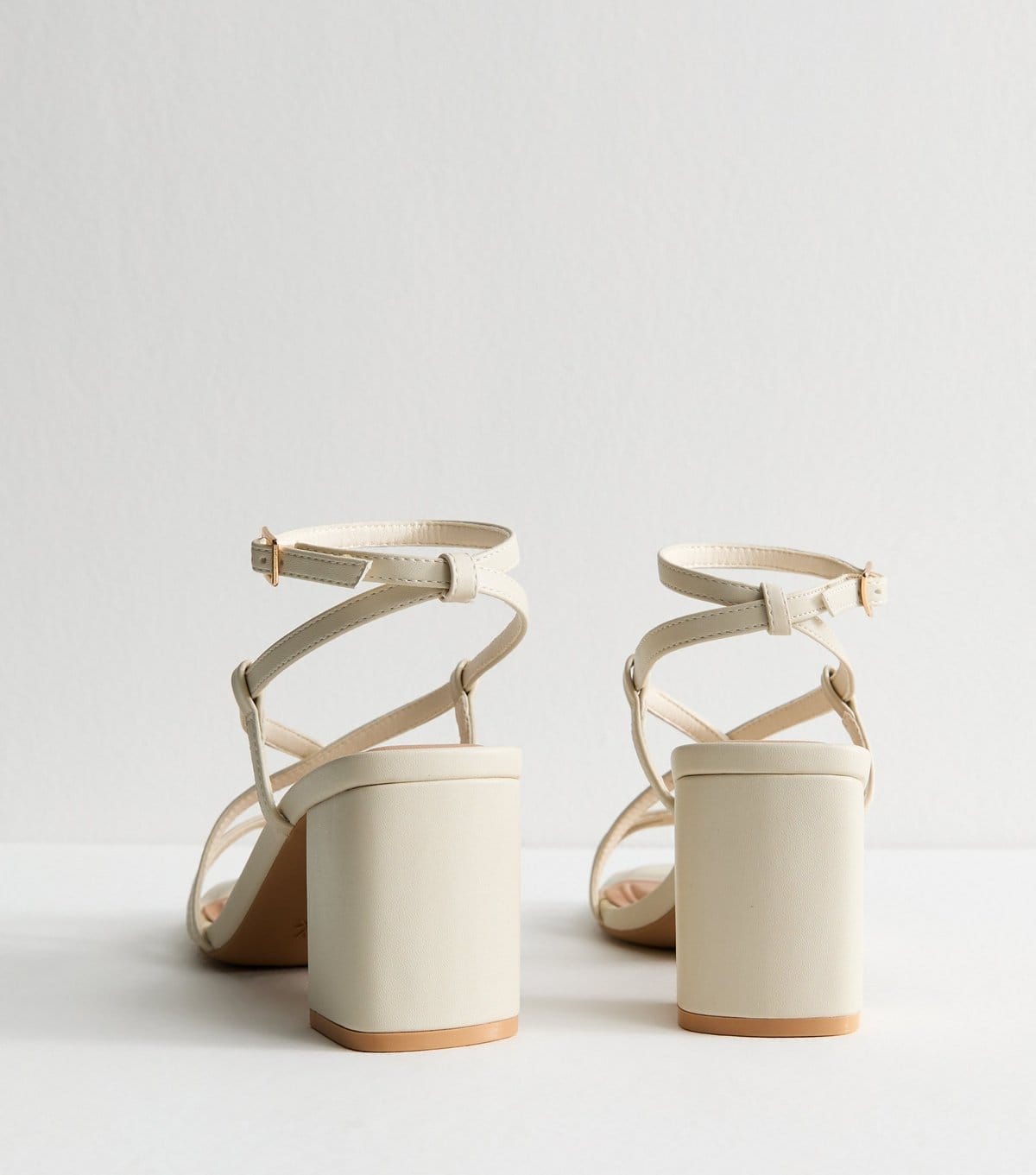 New Look Women's Off White Faux Leather Block Heel Multi Strap Sandals Vegan New Look - 4