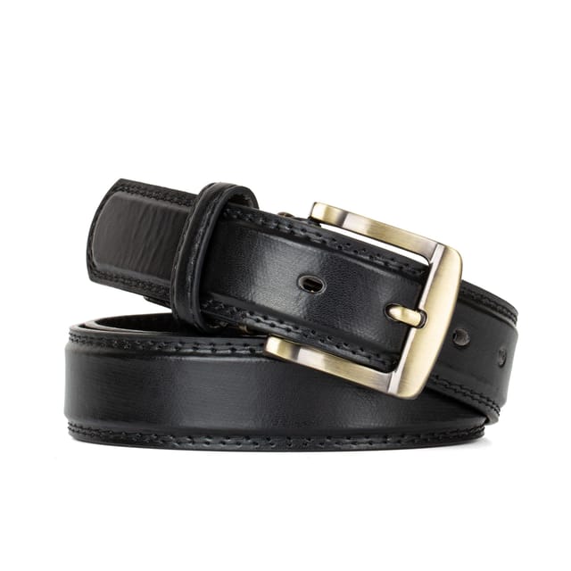 Woodland Leathers Woodland Leathers Men's Mens Leather Lined 1.25" Belt, Antique Brass Buckle in Black - 3