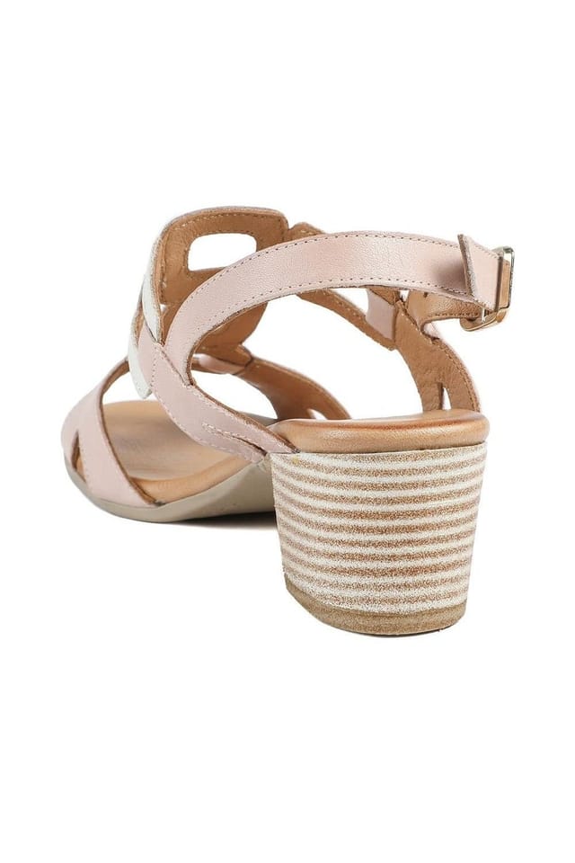 Pavers Pavers Women's All Leather Block Heel Sandals in Nude - 3