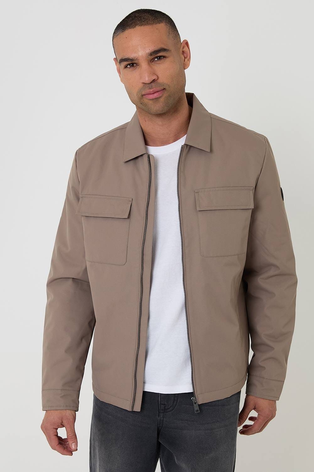 Threadbare Threadbare Men's Showerproof Lightweight Zip Up Jacket in Taupe - 4
