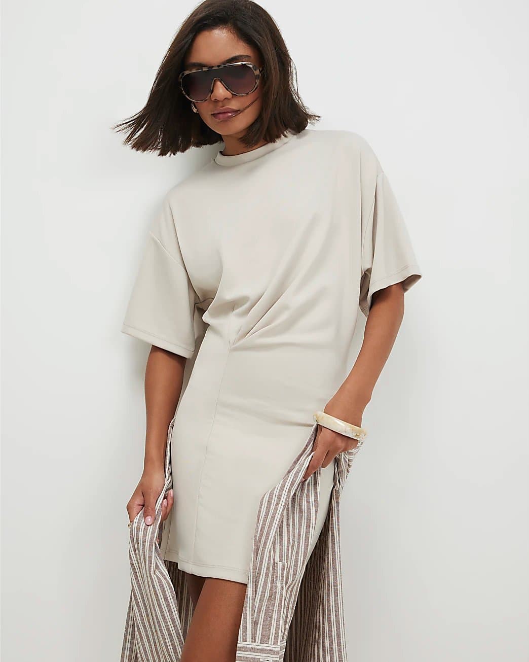 River Island River Island Womens Cream Premium Tuck Side Mini Dress