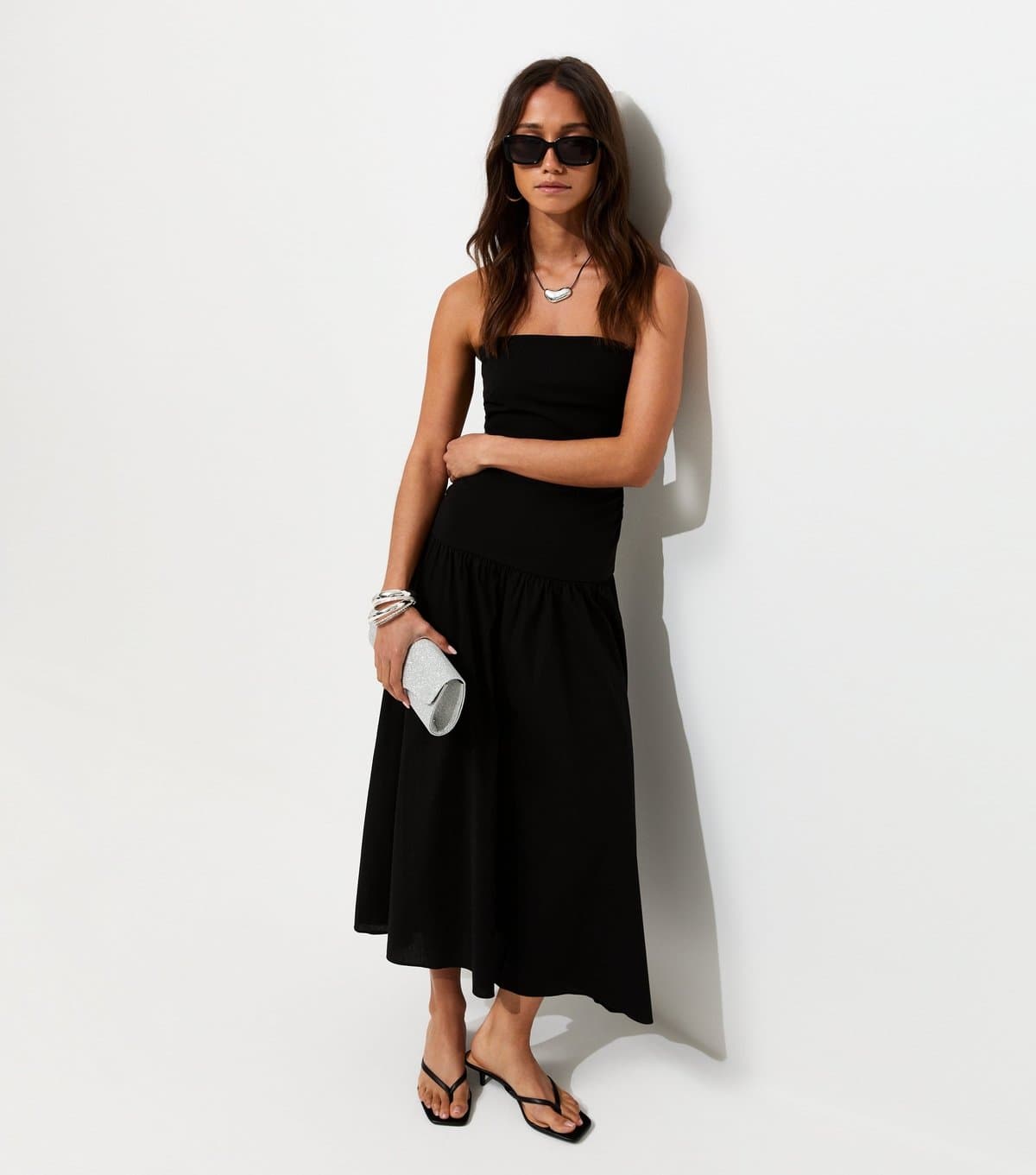New Look Women's Black Contrast Skirt Bandeau Midi Dress New Look