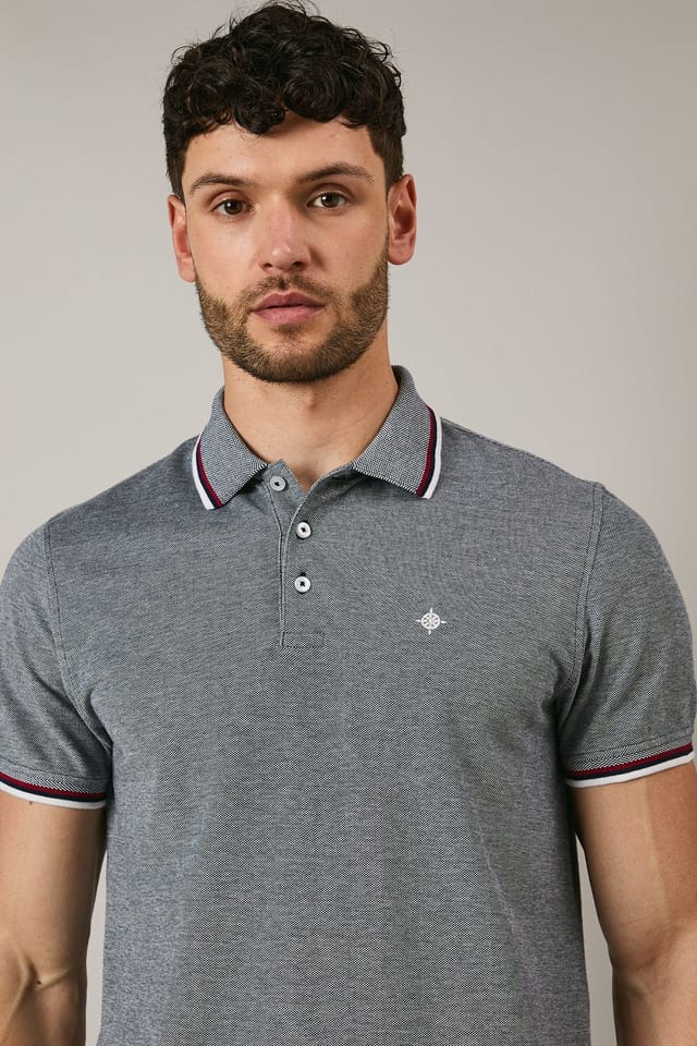 Maine Maine Men's Navy Birdseye Tipped Polo Shirt - 3