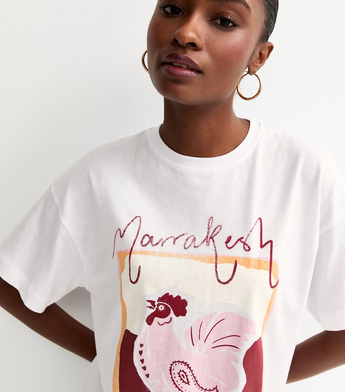 New Look Women's White Rooster Print Oversized Tee New Look - 2
