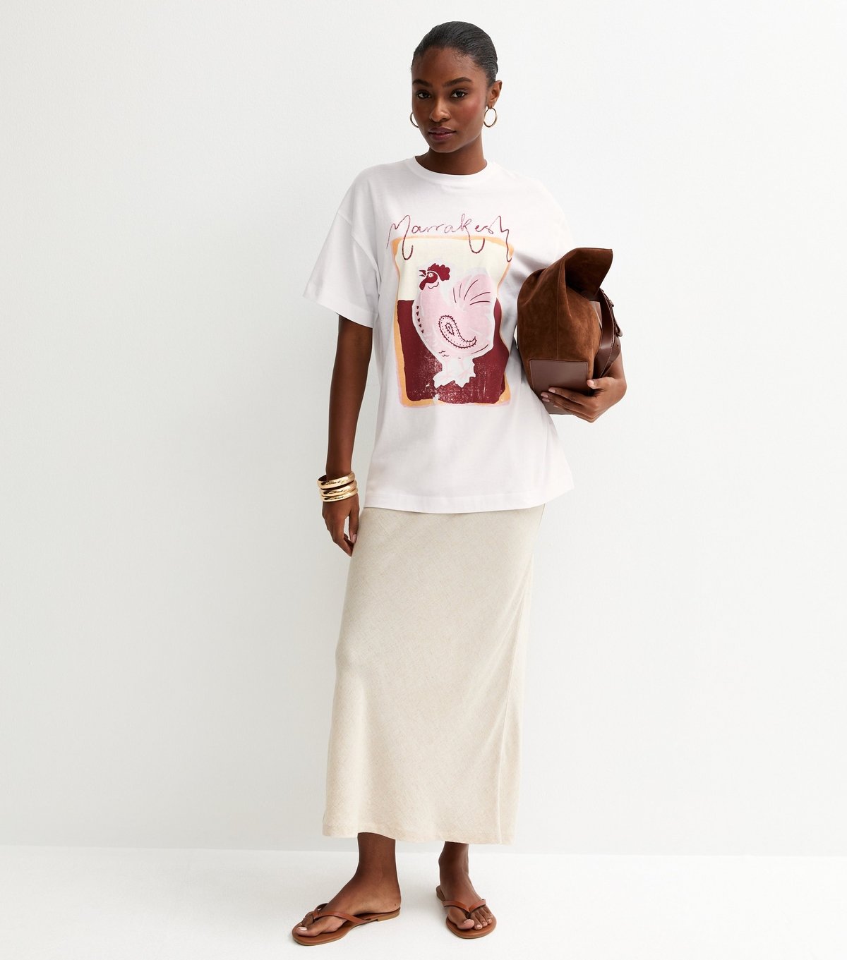 New Look Women's White Rooster Print Oversized Tee New Look - 3