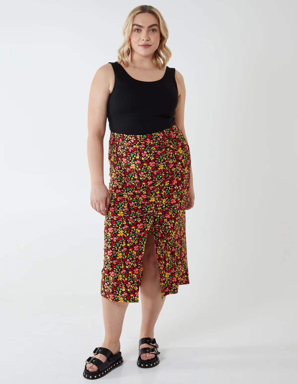 Blue Vanilla Curve Ruched Front Midi Skirt