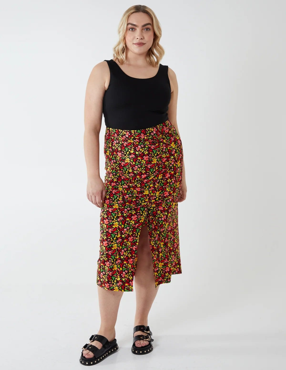 Blue Vanilla Curve Ruched Front Midi Skirt - 1