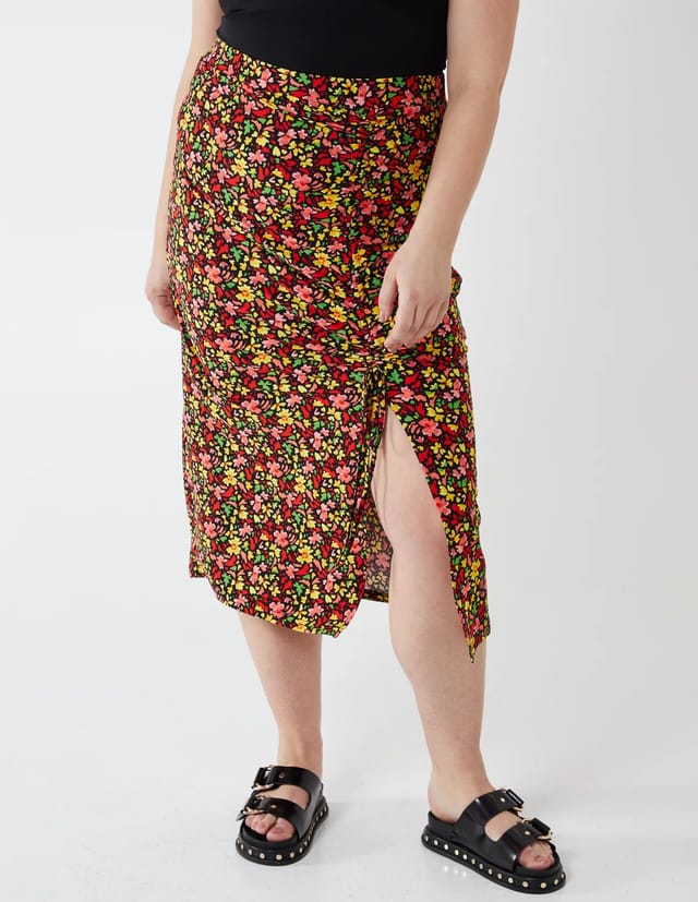 Blue Vanilla Curve Ruched Front Midi Skirt - 2