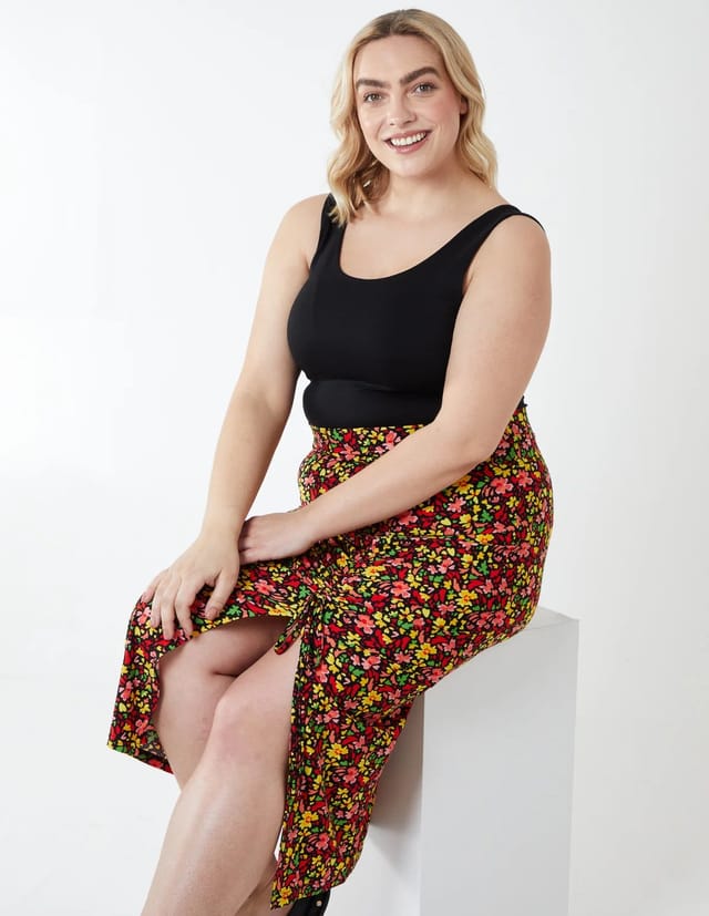 Blue Vanilla Curve Ruched Front Midi Skirt - 3