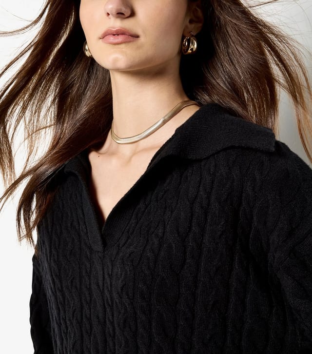 Apricot Women's Black Cable Knit Collar Jumper Apricot New Look - 2